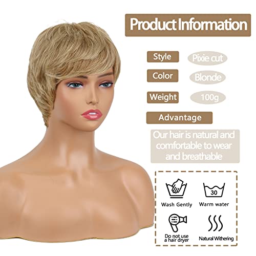 Werd Short Blonde Pixie Wig For White Women, Synthetic Blonde Pixie Cut Wig, Pixie Cut Blonde Short Wig Natural Daily Use Wedding #TOP1