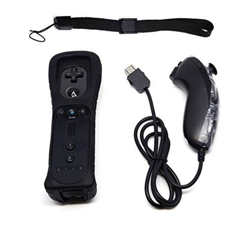 Mando de Wii Plus, LONGYAO 2 en 1 Mando de Wii Motion Plus y Nunchunk para Nintendo Wii / Wii U y Funda de Silicona - Negro