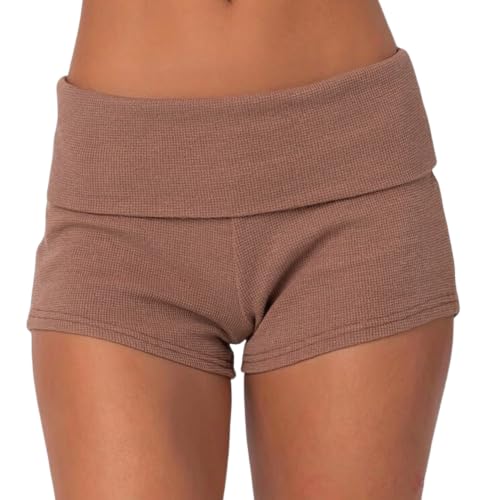 Image of Women Fold Over Mini Shorts Y2K Lounge Pajama Bottoms Low Rise Booty Shorts