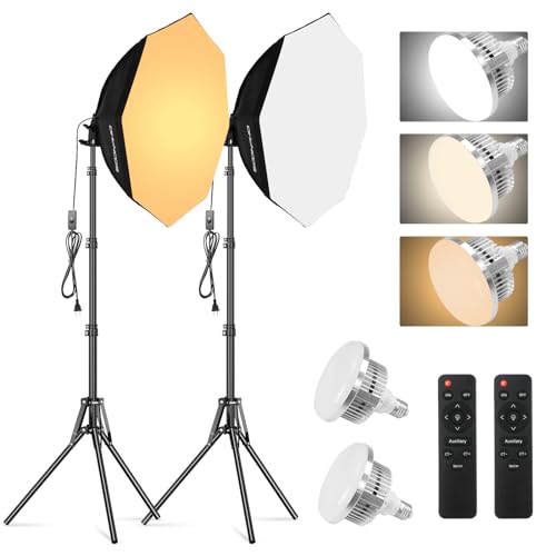 Soonpho T0011 Softbox Lighting Kit, Octagon Softbox Photography Lighting Kit With Softbox 22Inch/55Cm (2 Pack), 85W 3000-6000K Remote Control Led Lighting Bulds, Studio Lights cover