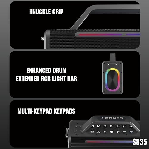 Image of Lenyes S835 200W Portable Karaoke Speaker, 2 Wireless Rechargeable UHF Mics, 20000mAh Battery, 10Hr Playtime, Type-C Fast Charging, TWS, Guitar AUX Input, Remote Control, EQ Modes (Black)