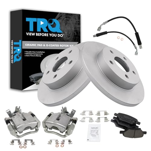 Image of TRQ Rear Brake Pad and Rotor Set Ceramic G Coated Rotors Calipers Compatible with 2005-2007 Chevrolet Malibu