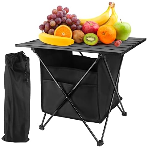 HuoBi Portable Camping Table with Carrying Bag, Lightweight Aluminium Foldable Table Top, Sturdy and Hard-Wearing, Suitable for Camping, Cooking, Picnics, Barbecues and Other Outdoor Activities Cover