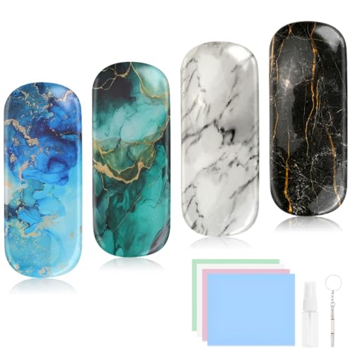 SITAKEGS Estuche rígido para gafas, 4 unidades, estuche portátil para gafas, elegante, multicolor, funda para gafas, con paño de limpieza, protección para gafas para hombres, mujeres, viajes,