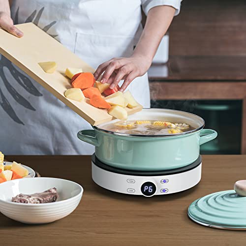 Aigostar Cookmate - Placa de inducción portátil, 2000W, diseño redondo, 9 niveles de potencia, temporizador de apagado, apto para recipientes compatibles con inducción de 12-26 cm. Diseño exclusivo.