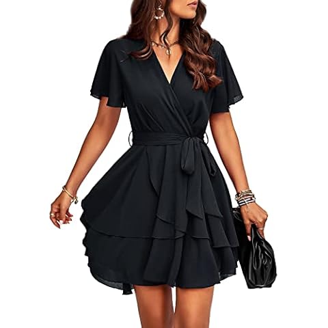 TcIFE Women's Deep V-Neck Ruffle Mini Dress Cover