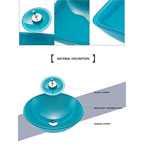 Recipiente sobre encimera de baño azul con grifo redondo para lavabos modernos 6