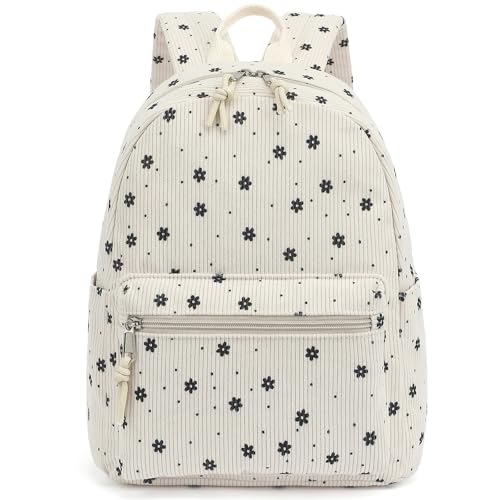 Image of Corduroy Womens Mini Backpack Girls Small Backpack Purse Fashion Casual Daypack School Bookbag (Floral Beige)