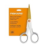 Fiskars Micro-Tip Scissors, Precision Cutting Shears, Titanium Blades & SoftGrip Handle for Intricate Cuts, 5”, White/Gray