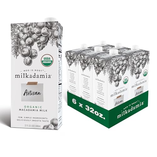 Milkadamia Organic Artisan Macadamia Milk, Non-Dairy, Plant Based, Vegan, Gluten Free, 32 Fluid Ounce (Pack of 6)