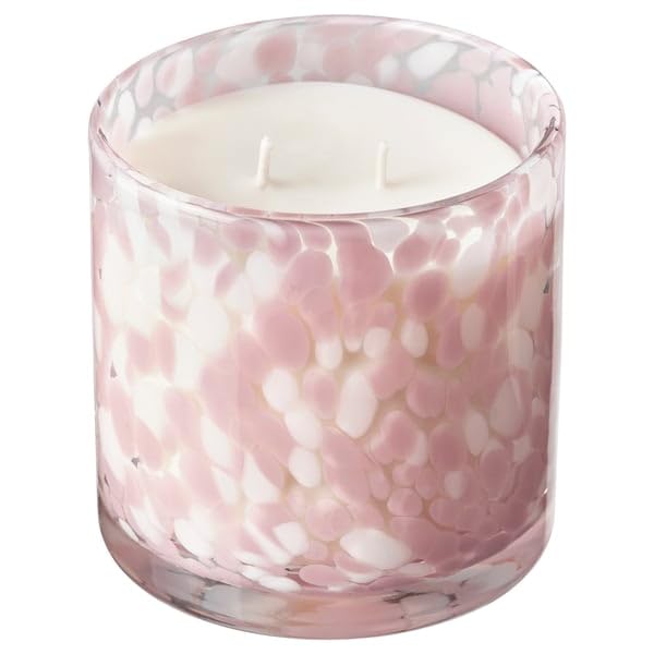ProTuning KRONSÅNGARE Candela profumata in vetro, 2 stoppini, fiori rosa/rosa punteggiato, 50 ore