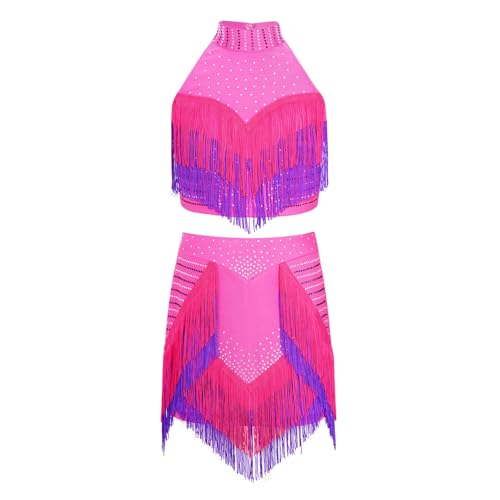 Tenue danse latine fille 7-8 ans ensemble rose vif pour danse classique et salon