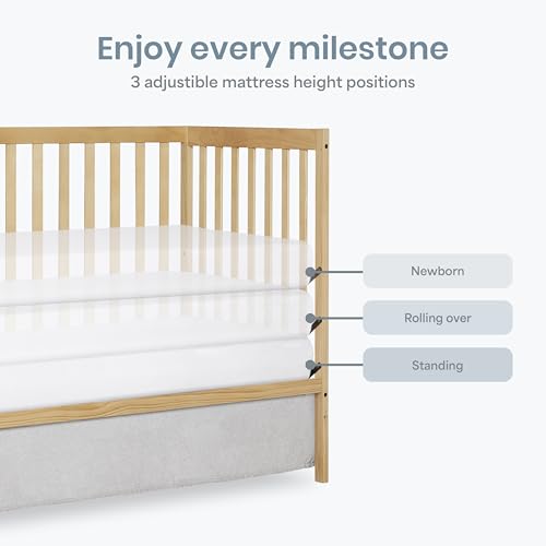 Image of Dream On Me Synergy 5-in-1 Crib, Toddler Bed in Natural | BSA Verified, ASTM & CPSC Tested, 3-Position Mattress Support, Converts to Toddler, Day and Full Size Bed, 50 Lb, Natural