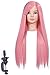 FFWIGS Cabeza de Maniquí 24inch Largo Directamente Rosado Sintético Fibra Cabello Maniquí Cabeza Cabello Estilo Trenza Práctica Cabeza Maniquí Cosmetología Muñeca Cabeza con Stand