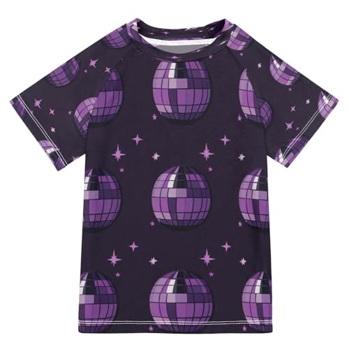 Boys Short Sleeve T-Shirts Disco Star Purple Light Rashguard Kids Swim Shirts Sun UPF 50+