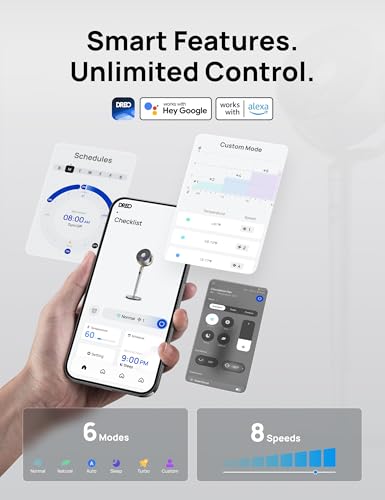 Image of DREO Standing Fan, 120+120 Smart Oscillating Floor Fans with Wi-Fi /Voice Control, 90 ft Fan For Bedroom, DC Motor Quiet Fans, Adjustable Height, 8 Speeds, 6 Modes, 12H Timer, Office, Room