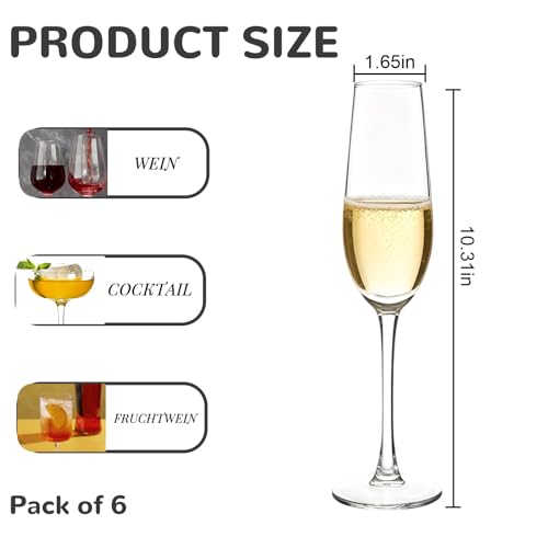 MYKAGS Set of 6 190ml Champagne Flutes Crystal Prosecco Glasses, Elegant Durable Design Smooth Polished Edges Enhance Tasting Experience for Champagne Cocktail - Image 3