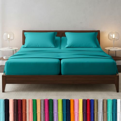 Image of Elegant Comfort Luxury 1500 Premium Hotel Quality Microfiber 5-Piece Sheet Set - Wrinkle Resistant, All Around Elastic Fitted Sheet, Deep Pocket up to 16 inch, Split King, Turquoise
