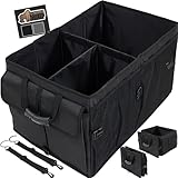 Gorilla Grip Large Capacity Sturdy Trunk Storage Organizer, Slip and Water Resistant Collapsible Organization Container for Car Sedan or SUV, Multi Compartment Container Box Vehicle Accessories, Black
