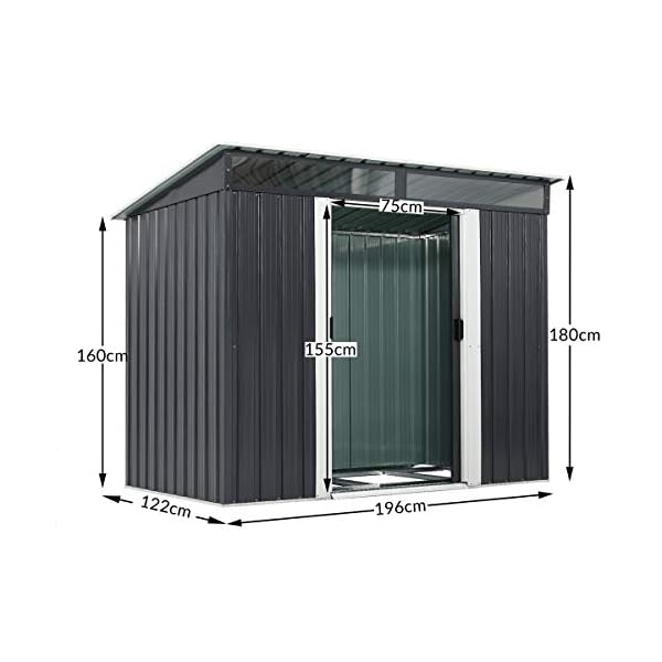 Gardebruk L Metall Gerätehaus 3,4m³ mit Fundament 196x122x180cm 2 Fenster Anthrazit Geräteschuppen Gartenhaus – Bild 8