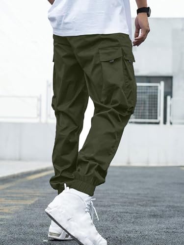 Image of JEMLDL Mens Cargo Joggers Pants Elastic Waist Drawstring with Flap Pockets Techwear Pants for Men