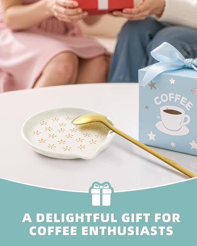 Image of FANGSUN Coffee Spoon Rest, 3.5 Inch Ceramic Spoon Holder for Coffee Bar Accessories, Small Teaspoon Rest for Cafe Station Decor, Cute Farmhouse Cafe Bar Decor for Countertop, Flower