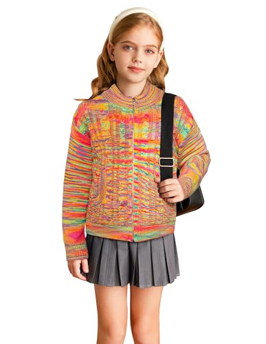 Image of GRACE KARIN Girls Knit Cardigan Sweater Zip Long Sleeve Kids School Uniform Fall Jacket Size 6-14