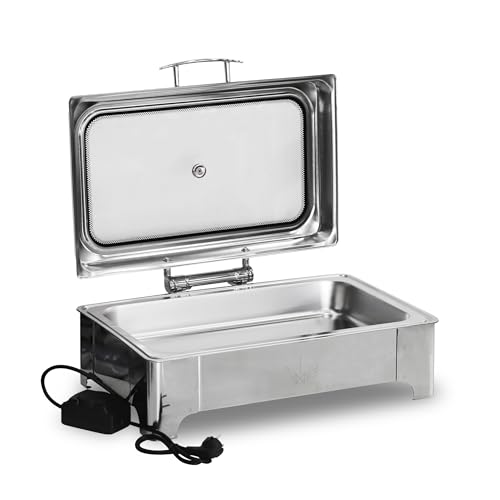 Image of Malabar Stainless Steel Electric Chafing Dish with Transparent Lid, Rectangular Chafing Dish Set with Hydraulic Lid, Mirror Finished Buffet Food Warmer (Electric, 9 LTR)