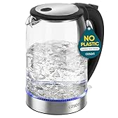 Cosori Electric Kettle, No Plastic Contact With Water, Wide Mouth For Easy Cleaning, Auto Shut Off, 1.7L Tea Kettle & Hot Water Boiler, Water Heater & Teapot, Borosilicate Glass, Black, 1500W