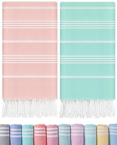2 Packs Cotton Turkish Beach Towels Swim Towel Compact Oversized Sand Free Quick Dry Thin Clearance Luxury Best Organic Linen Bath Toallas De Playa Travel Essentials Blanket Hot Tub Accessories