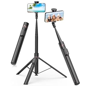 TONEOF 66″ Automatic Tripod,Auto-Open Phone Tripod Stand with Magnetic Rechargable Remote,Selfie Stick Tripod 360° Vertical & Horizontal Rotatable,Stable Travel Tripod for iPhone/Android(Black)