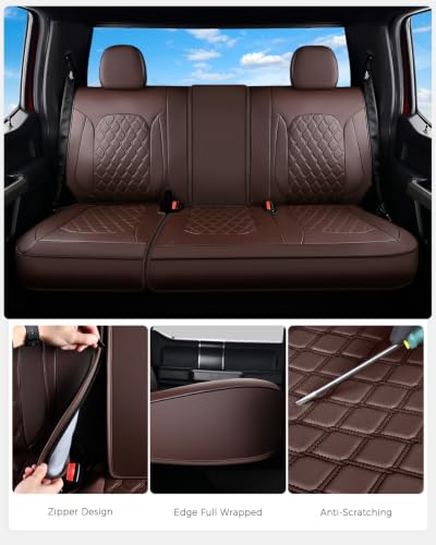 Image of Huidasource F150 Coffee Rear Seat Covers, Leather Rear Bench Car Seat Cushion Cover Fit for 2015-2026 Ford F150 SuperCrew & 2017-2026 F250 F350 F450 Super Duty Crew Cab Pickup Truck