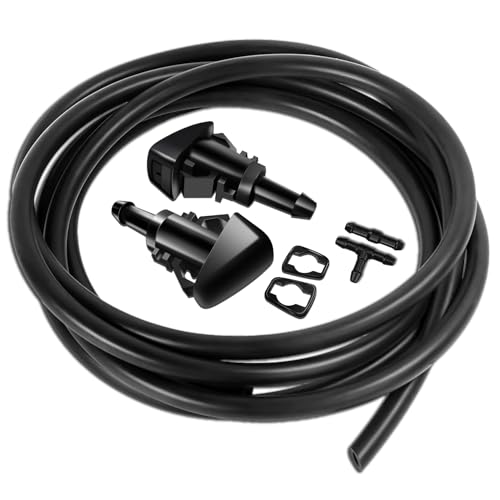 Windshield Washer Nozzles Kit, 2 Meters Windshield Washer Hose and Washer Jet with Connector, Front Windshield Washer Nozzles Kit Replacement for Chrysler, Dodge, Jeep, OEM #: 4805742AB, 5113049AA