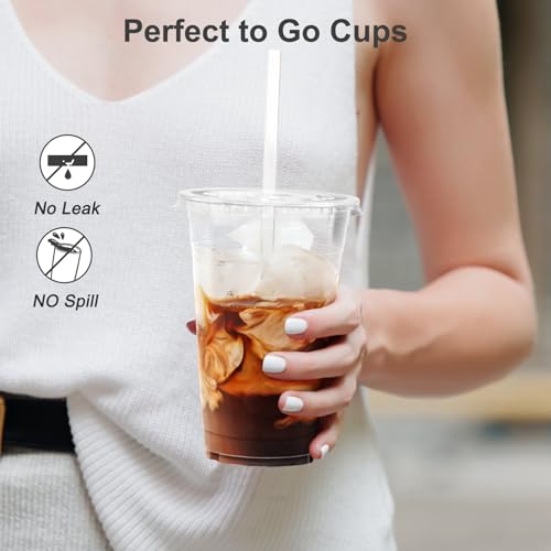 Dealusy 100 Pack - 20 oz Clear Plastic Cups with Lids and Straws, Sturdy & Food Safe Iced Coffee Cups with lids, Disposable Plastic Smoothie Cups for Cold Drinks by Dealusy - Image 4