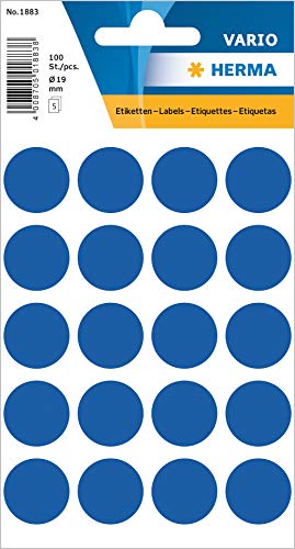 HERMA 1883 Punktaufkleber Klebepunkte blau, 100 Stück, Ø 19 mm, 20 pro Bogen, selbstklebend, Markierungspunkte für Kalender Planer Basteln, matt, blanko Papier Farbpunkte Etiketten Aufkleber HERMA 1883 Punktaufkleber Klebepunkte blau, 100 Stück, Ø 19 mm, 20 pro Bogen, selbstklebend, Markierungspunkte für Kalender Planer Basteln, matt, blanko Papier Farbpunkte Etiketten Aufkleber
