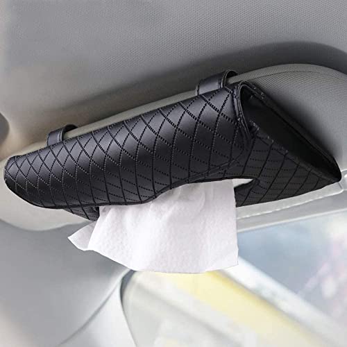 KeepCart Car Sun Visor Tissue Paper Box Case Auto Interior Decoration Accessories Holder PU Leather Tissue Box for Car/Truck (Black)