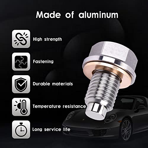 Miytsya Stainless Steel Sump Drain Nut Bolt, 1 Pc M14X1.5 Magnetic Oil Drain Plug With 5 Pcs Gaskets, Universal For Most Cars Ford Motorcycle Boat Leak-Proof Replacement (Silver) #TOP2