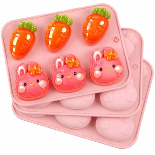 3PCS Easter Bunny Silicone Mold Carrot Silicone Molds Easter Chocolate Mold Easter Carrot Candy Molds Rabbit Silicone Mold Bunny Mold Easter Mold Easter Candy Mold for Jello Pudding Cake Soap Wax