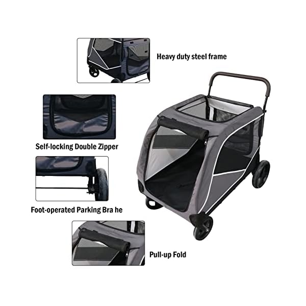 BotaBay Hund Trolley Haustier vierrädrige Stroller Katzenwagen Faltbare für Mittlere große Hunde bis 80kg ausgehend, 108 x 71 x 100cm – Bild 4
