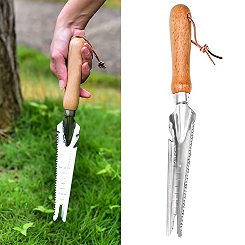 Foto von Unkrautjäter 33 cm Edelstahl Unkrautjäter Garten Hand Weeder mit Holzgriff Unkrautjäte Länge Garten Unkraut Jäten Werkzeug für Garten, Umstoßen, Umpflanzen, Jäten, Entwurzel