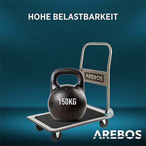 Arebos Plattformwagen Transportwagen Lagerwagen klappbar | 150kg Tragkraft | Lastenwagen | Transporthilfe mit Lenkrollen | Antirutschbeschichtung | Kantenschutz 360° Lenkrollen Paketwagen Klappwagen