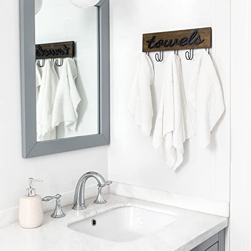 Mkono Towel Holder Wall Mounted Towel Rack Bathroom Decor Rustic Wood Towel Hooks To Hang Towels Bathrobe Robe Coat Clothing, 12.6" X 5.2" Bath Towel Hanger Storage Home Decor Organizer #TOP3