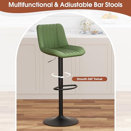 Image of JAMFLY Modern Leather Bar Stools - Swivel & Height-Adjustable Bar Chairs with Footrest, Ergonomic Design for Kitchen Island, Home & Commercial Bar - Set of 2, Green