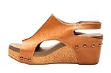 Corkys Footwear Womens Carley Wedges, Featuring Corkys EVA Foam Cushioned Insoles, A 2.5 Inch Heel, Lightweight For All Day Wear, And Hook And Loop Closure - Cognac Smooth, Size 7