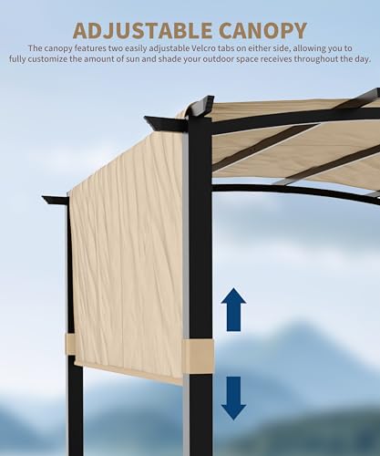 Image of KYBOLT 12x9 Ft Arched Pergola Metal Gazebo with Retractable Canopy for Backyard Deck Garden Lawns Porch(Khaki)