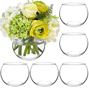 6 Pack Clear Round Glass Vases, 4.7” W x 3.5” H, Bubble Bowl Flower Vase for Table Centerpieces, Candle Holders for Wedding Event Home Decor