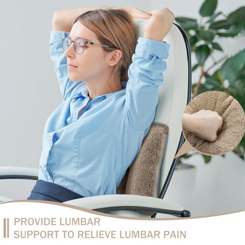 Queekay Fleece Lumbar Support Pillow 3 Section Back Pillow Office Chair for Back Support Comfortable Lumbar Cushion for Car Seat Pain Relief Sofa Rest(Light Camel)
