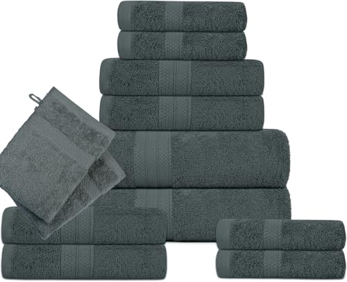 KB Tradax Juego de toallas de lujo de 12 piezas: 2 toallas de baño, 2 guantes, 4 toallas de mano y 4 paños de baño, 100% algodón, 500 g/m², calidad de hotel, súper suaves y altamente absorbentes