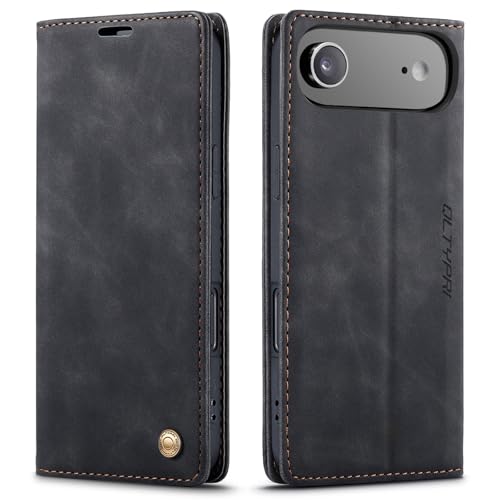 Coque iPhone 17 Air QLTYPRI étui portefeuille en cuir PU noir