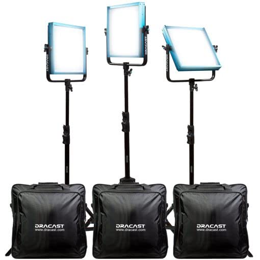 Dracast Plus Series Studio Kit – Daylight LED 3 Light Kit with V-Mount and Gold Mount Battery Compatibility